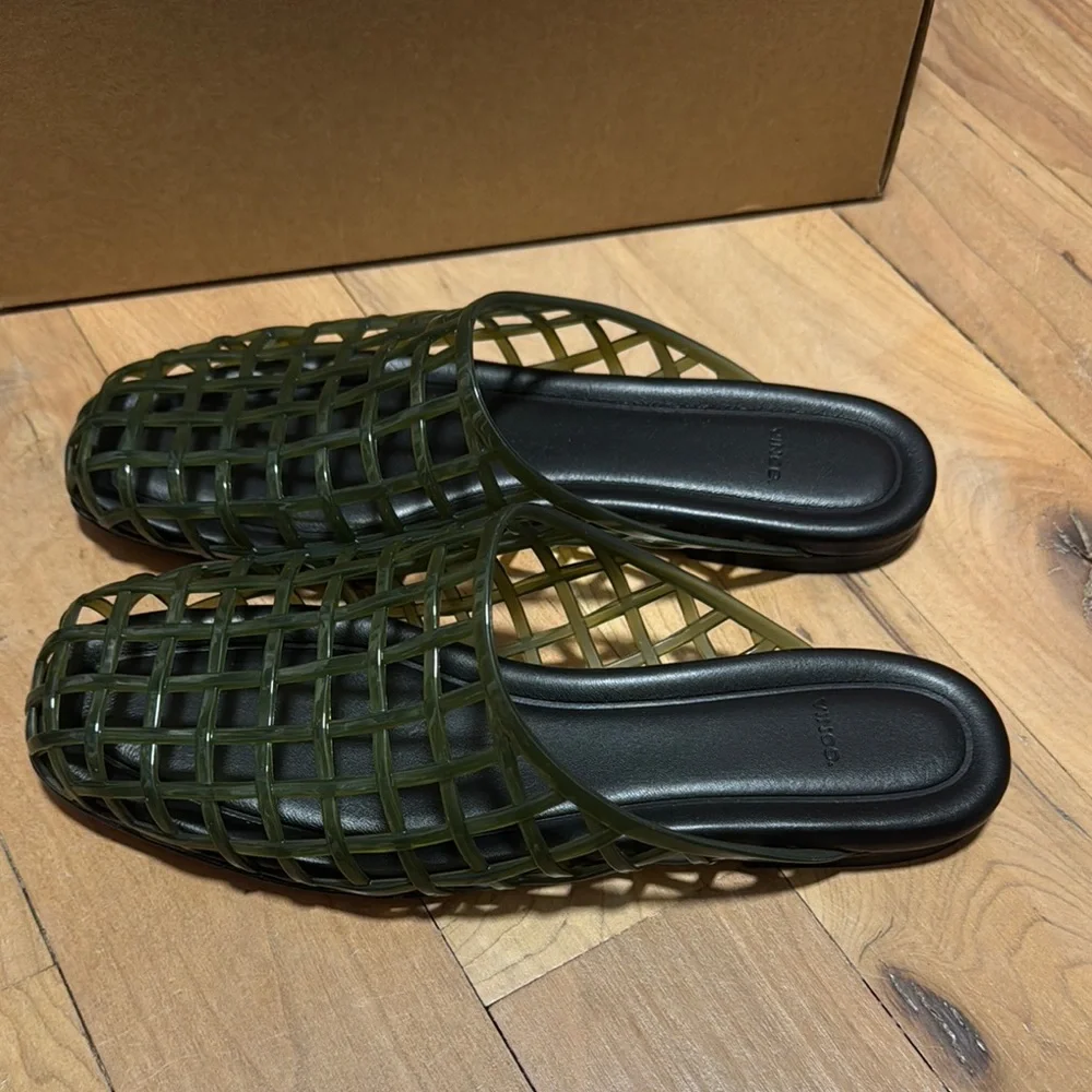 Vince Olive Green Woven Slide Loafers